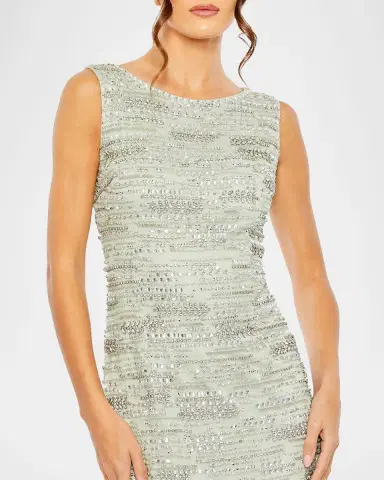 Mac Duggal Beaded Fringe-Trim Mesh Midi Dress | Thumbnail 3 Mac Duggal Beaded Fringe-Trim Mesh Midi Dress | Thumbnail 3