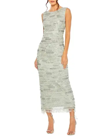 Mac Duggal Beaded Fringe-Trim Mesh Midi Dress | Thumbnail 1 Mac Duggal Beaded Fringe-Trim Mesh Midi Dress | Thumbnail 1
