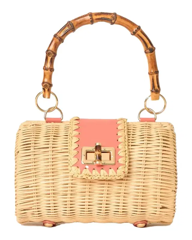 BTB Los Angeles Mason Bamboo Handle Rattan Clutch Bag