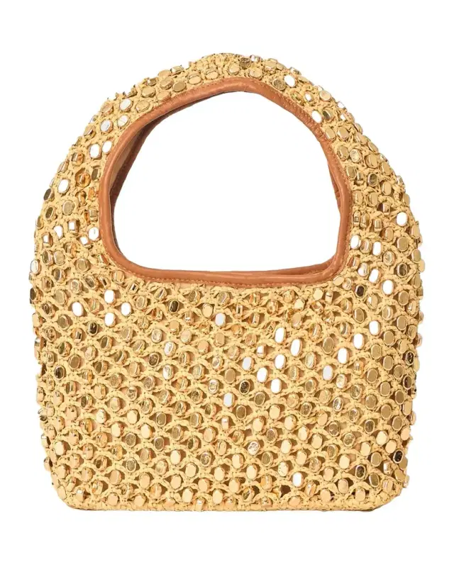 BTB Los Angeles Vita Studded Raffia Hobo Bag