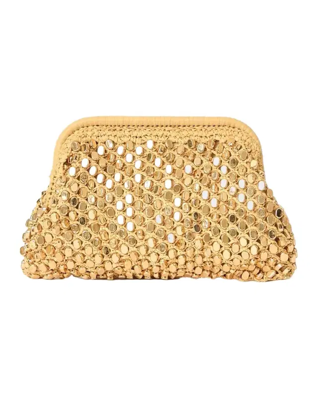 BTB Los Angeles Vita Studded Raffia Clutch Bag