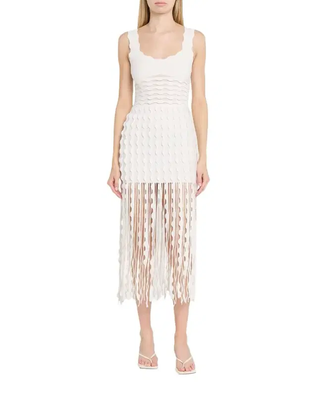 SIMKHAI Brionne Scalloped Knit Midi Dress