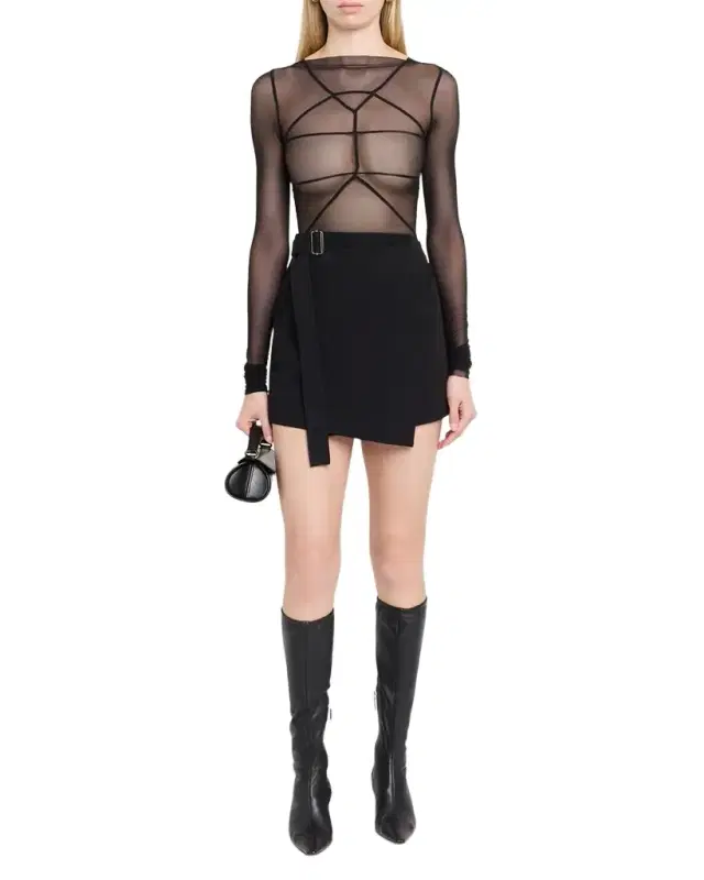 Temple Seamed Mesh Long-Sleeve Top