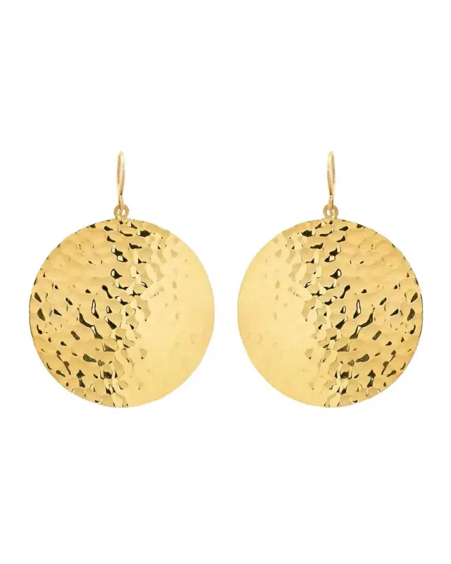 18K Yellow Gold Hammered Disc Earrings