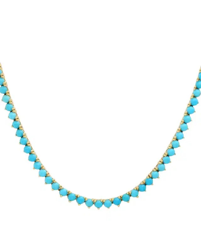 18K 3-Prong Turquoise Tennis Necklace