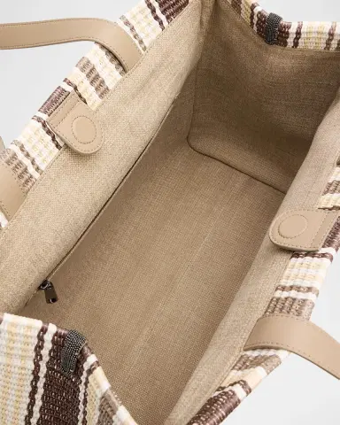 Brunello Cucinelli Striped Raffia Tote Bag | Thumbnail 3