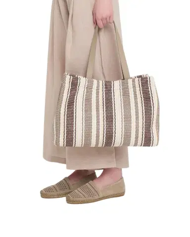 Brunello Cucinelli Striped Raffia Tote Bag | Thumbnail 1