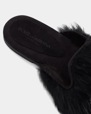 Dolce & Gabbana Logo Tag Shearling Mules | Thumbnail 2 Dolce & Gabbana Logo Tag Shearling Mules | Thumbnail 2