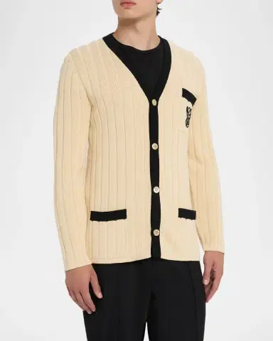 Valentino Garavani Men 's Pocket-Monogram Ribbed Cardigan | Thumbnail 3