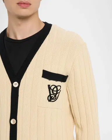 Valentino Garavani Men 's Pocket-Monogram Ribbed Cardigan | Thumbnail 4