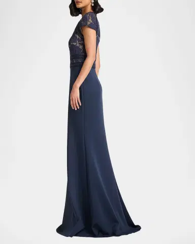 Tadashi Shoji Braid-Trim Lace & Crepe Gown | Thumbnail 3 Tadashi Shoji Braid-Trim Lace & Crepe Gown | Thumbnail 3