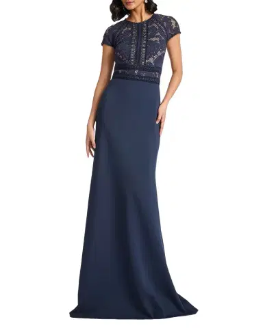 Tadashi Shoji Braid-Trim Lace & Crepe Gown | Thumbnail 1 Tadashi Shoji Braid-Trim Lace & Crepe Gown | Thumbnail 1