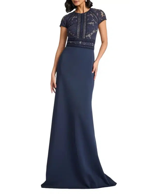 Tadashi Shoji Braid-Trim Lace & Crepe Gown