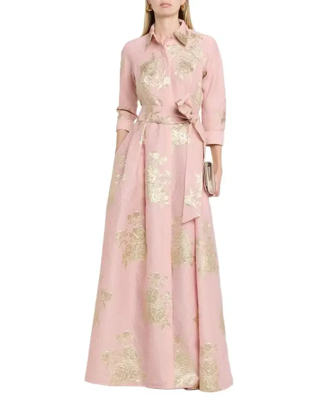 Metallic Floral Jacquard Shirt Gown