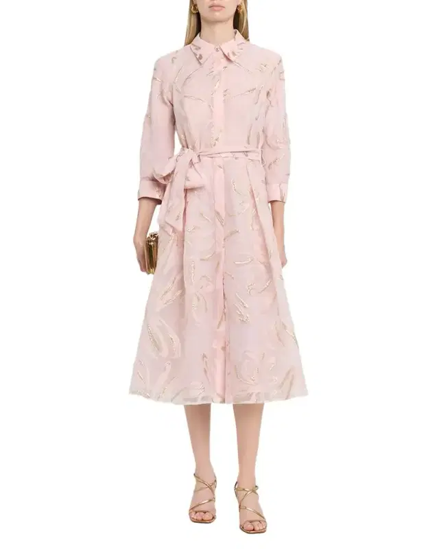 Metallic Floral Organza Jacquard Midi Shirtdress