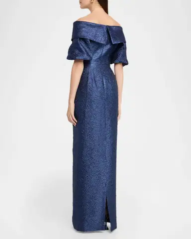 Rickie Freeman for Teri Jon Off-Shoulder Jacquard Column Gown | Thumbnail 2