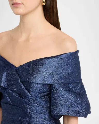Rickie Freeman for Teri Jon Off-Shoulder Jacquard Column Gown | Thumbnail 4