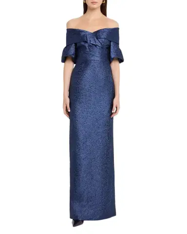 Rickie Freeman for Teri Jon Off-Shoulder Jacquard Column Gown | Thumbnail 1