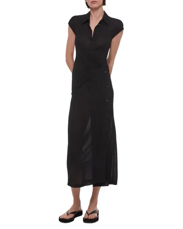 Short-Sleeve Twist Jersey Midi Dress