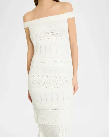 Milly Maven Off-Shoulder Pointelle Midi Sheath Dress | Thumbnail 3 Milly Maven Off-Shoulder Pointelle Midi Sheath Dress | Thumbnail 3