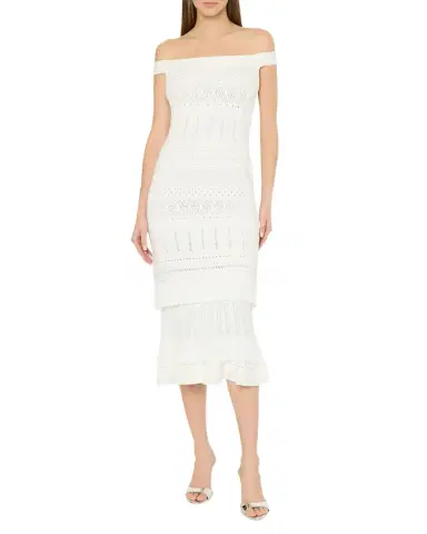 Milly Maven Off-Shoulder Pointelle Midi Sheath Dress | Thumbnail 1 Milly Maven Off-Shoulder Pointelle Midi Sheath Dress | Thumbnail 1