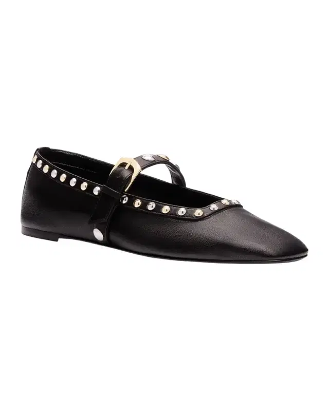 Stuart Weitzman Perry Studded Leather Mary Jane Ballerina Flats