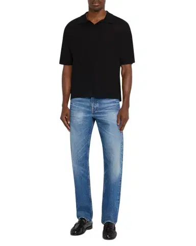 Frame Men's Wool and Cashmere Johnny Collar Short-Sleeve Polo Sweater | Thumbnail 1 Frame Men's Wool and Cashmere Johnny Collar Short-Sleeve Polo Sweater | Thumbnail 1
