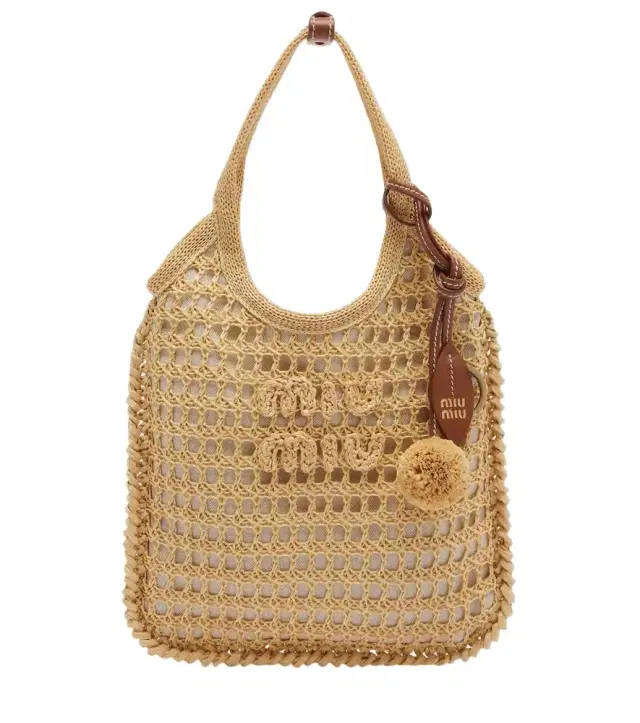 Ivy crochet raffia-effect top-handle bag