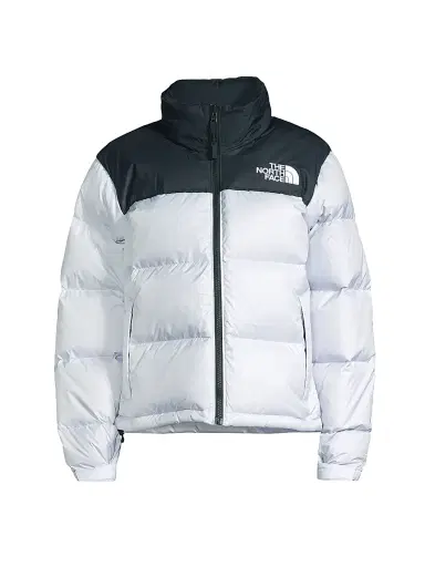 The North Face Women's Retro Nuptse Colorblocked Down Jacket - Dusty Periwinkle Black - Size Medium | Thumbnail 1 The North Face Women's Retro Nuptse Colorblocked Down Jacket - Dusty Periwinkle Black - Size Medium | Thumbnail 1