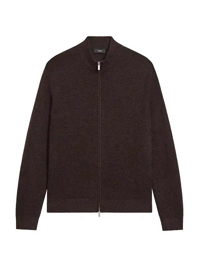Theory Men's Cashmere Zip-Front Sweater - Brownwood Melange