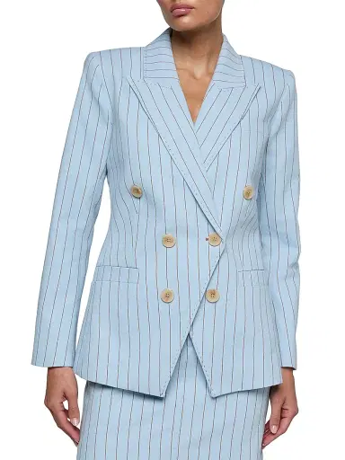 L'Agence Women's Kyomi Pinstriped Double-Breasted Blazer - Light Blue Sienna Pinstripe - Size 12 | Thumbnail 3