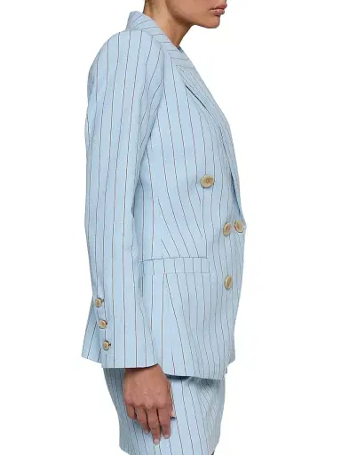 L'Agence Women's Kyomi Pinstriped Double-Breasted Blazer - Light Blue Sienna Pinstripe - Size 12 | Thumbnail 4