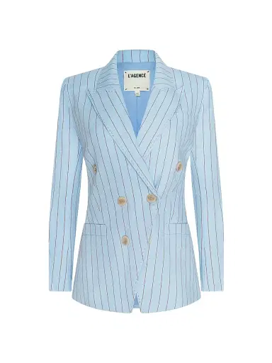 L'Agence Women's Kyomi Pinstriped Double-Breasted Blazer - Light Blue Sienna Pinstripe - Size 12 | Thumbnail 1