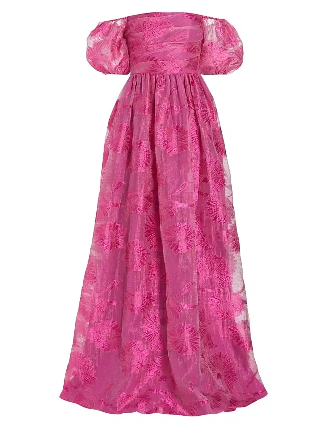 ML Monique Lhuillier Women's Organza Jacquard Off-The-Shoulder Gown - Pink Sapphire