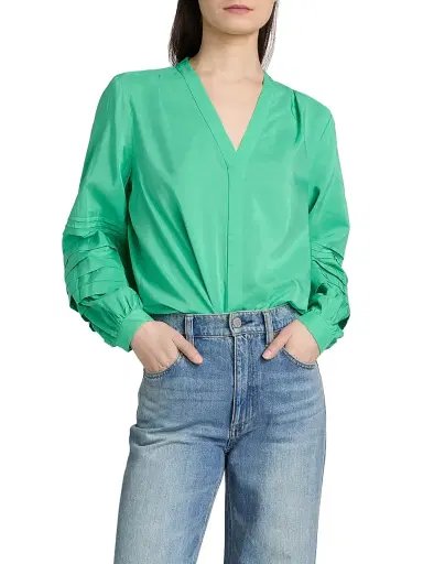 Kobi Halperin Women's Laguna Cotton-Blend Pleated Blouse - Parakeet | Thumbnail 3 Kobi Halperin Women's Laguna Cotton-Blend Pleated Blouse - Parakeet | Thumbnail 3