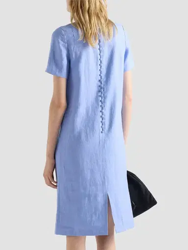 Prada Women's Embroidered Linen Dress - Blue - Size 8 | Thumbnail 3