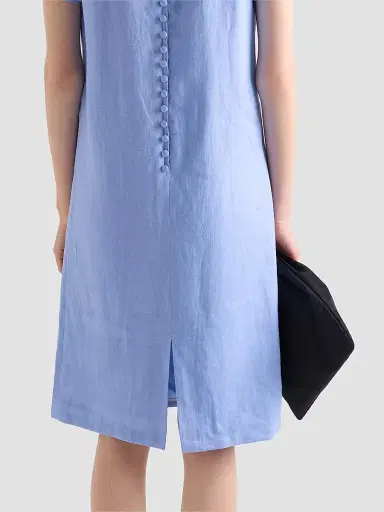 Prada Women's Embroidered Linen Dress - Blue - Size 8 | Thumbnail 4