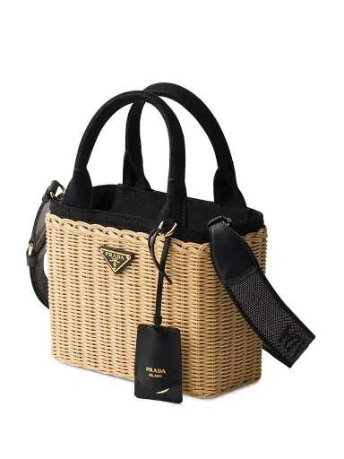 Prada Women's Small Wicker and Canvas Top Handle Bag - Black | Thumbnail 2