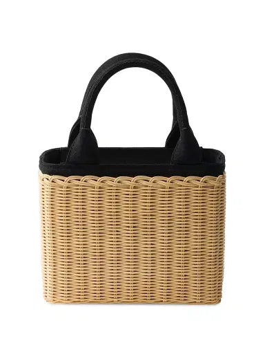 Prada Women's Small Wicker and Canvas Top Handle Bag - Black | Thumbnail 3