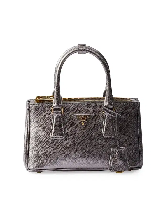 Prada Women's Galleria Patent Saffiano Leather Mini Top Handle Bag - Silver