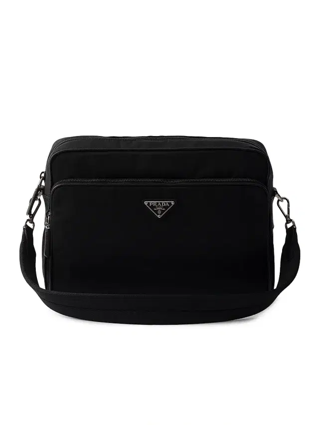 Men's Re-Nylon and Saffiano Leather Shoulder Bag - Black