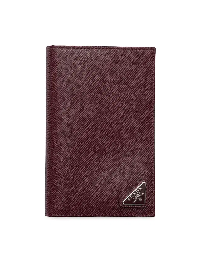 Men's Saffiano Leather Passport Holder - Dark Red