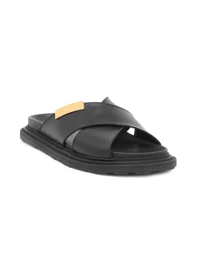 MOSCHINO Men's Leather Crisscross Sandals - Black - Size 7 | Thumbnail 2
