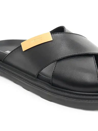 MOSCHINO Men's Leather Crisscross Sandals - Black - Size 7 | Thumbnail 5