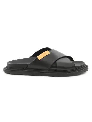 MOSCHINO Men's Leather Crisscross Sandals - Black - Size 7 | Thumbnail 1