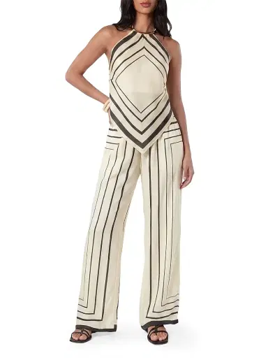 NICHOLAS Women's Skye Halter Scarf Top - Ivory Black Scarf - Size XL | Thumbnail 2