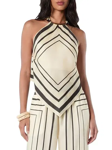 NICHOLAS Women's Skye Halter Scarf Top - Ivory Black Scarf - Size XL | Thumbnail 3