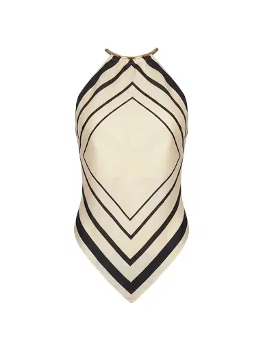 NICHOLAS Women's Skye Halter Scarf Top - Ivory Black Scarf - Size XL | Thumbnail 1