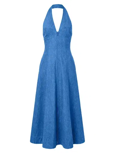 NICHOLAS Women's Elsa Halter Denim Maxi Dress | Thumbnail 1 NICHOLAS Women's Elsa Halter Denim Maxi Dress | Thumbnail 1