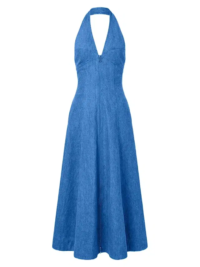 Women's Elsa Halter Denim Maxi Dress - Light Wash